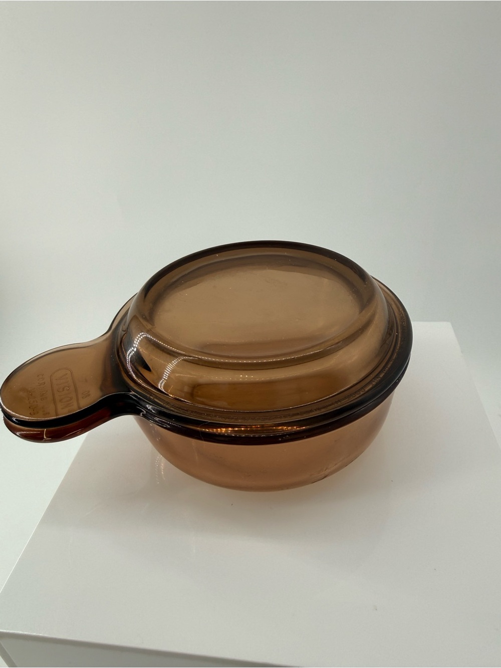 Amber Glass Covered Serving Bowl with Handle